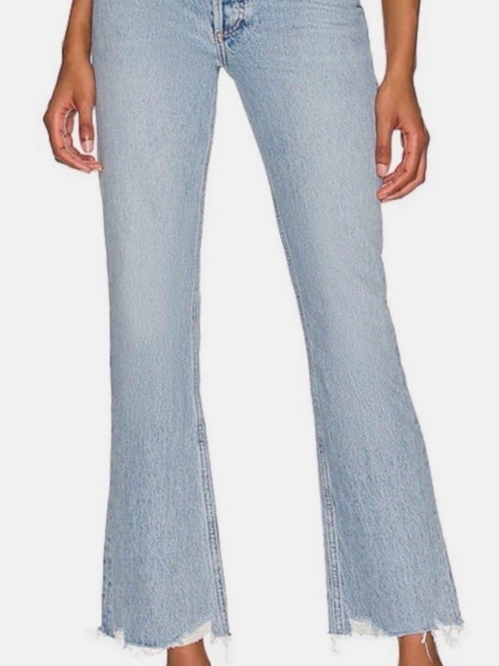 Agolde Light Blue Boot Cut Jeans with Frayed Hem